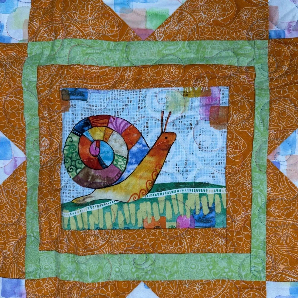 Quilt OS Patchwork Multi Color Snail Bird Sunflower Graphic Lap